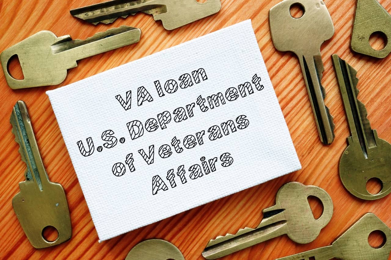 Conceptual hand written text showing VA loan U.S. Department of Veterans Affairs